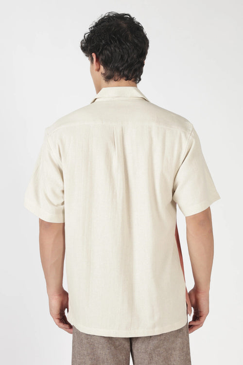 Lenzy Men's Premium Color Block Half Sleeve Cuban Collar Resort Shirt, Luxury Casual Summer Shirt, Minimal Designer Vacation Beach Shirt, Lightweight Cotton Blend Fashion Shirt for Men